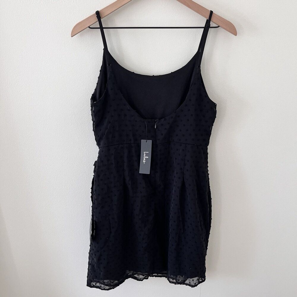 Lulus Black Swiss Dot Mini Wrap Dress - Medium - Picture 10 of 12